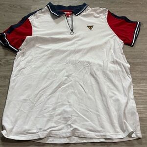 Guess Men's Polo Shirt in White, Red, and Navy